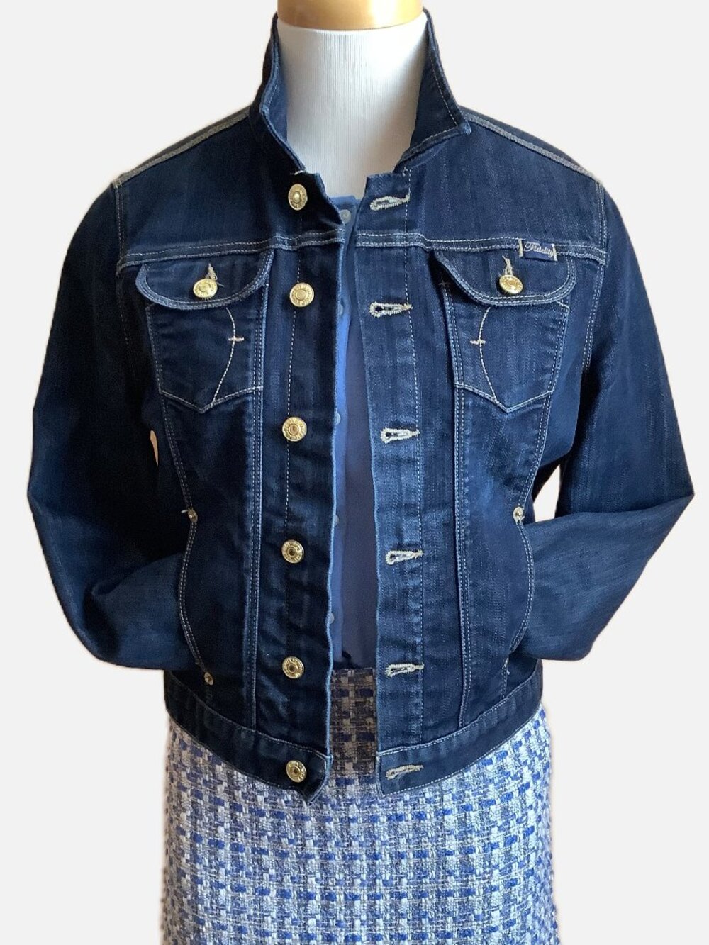Fidelity Denim Madge Jacket Viper Rinse Dark Wash Jean Jacket Gold Buttons Med